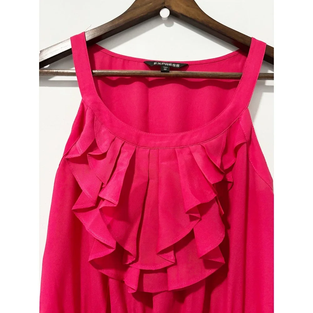 Express Ruffle Neck Dress Womens XS Pink Sleeveless Elastic Waist Pockets